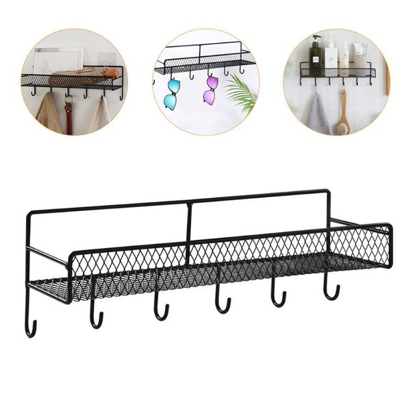 

hooks & rails 1pc kitchen storage shelf wrought iron rack wall hanging (black)