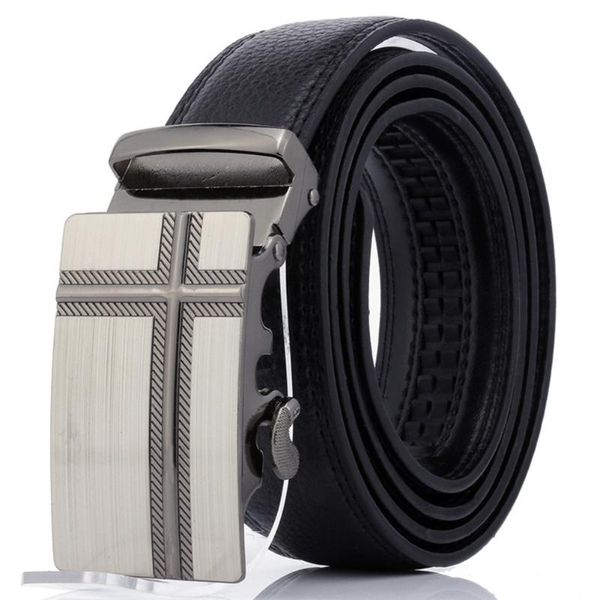 

belts men business adjustable automatic designer sliding ratchet buckle leather belt, Black;brown