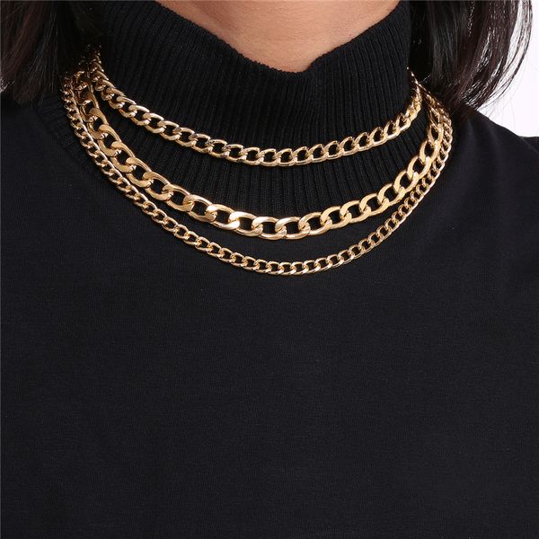 

multilayer punk thick chains necklace for women gold silver color party fashion jewelry girls gift