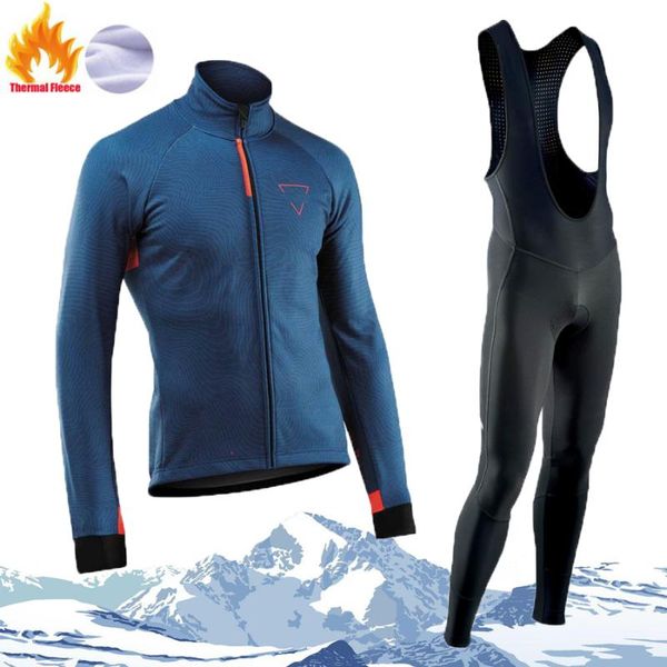 

racing sets 2022 winter thermal fleece cycling jersey set bike suit mountian bicycle clothing ropa ciclismo, Black;blue