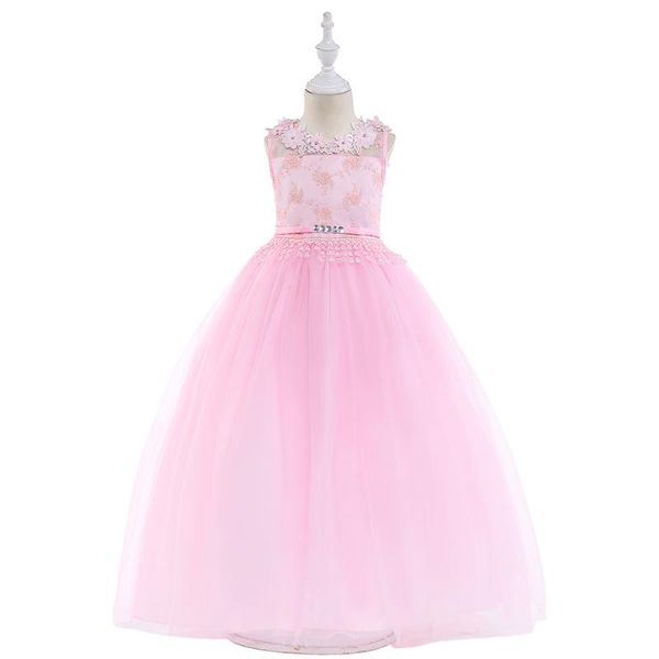

girl's dresses children's dress back hollow long flower wedding girl lace skirt, Red;yellow