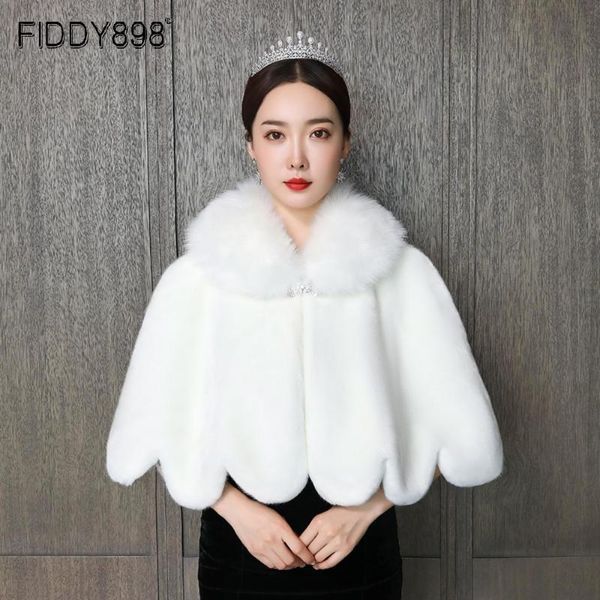 

wraps & jackets bridal cape dress winter faux fur wedding bride jacket bolero women shrug elegant shawls marriage coat in stock bw99, White