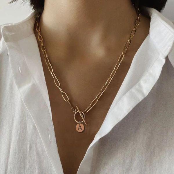 

pendant necklaces punk women's neck chain letter initial toggle on the and choker name jewelry 2021 collar for girl chocker, Silver