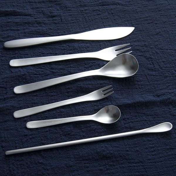 

dinnerware sets matte silver flatware 304 stainless steel cutlery dinner knife coffee spoon fruit fork handle kitchen tableware accesso