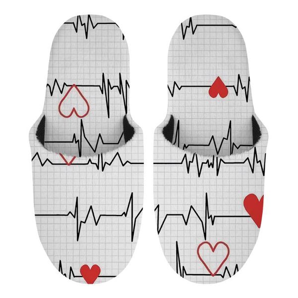 

fashion heartbeat prints winter home slippers women men kids warm fur house cotton shoes christmas family slides, Black