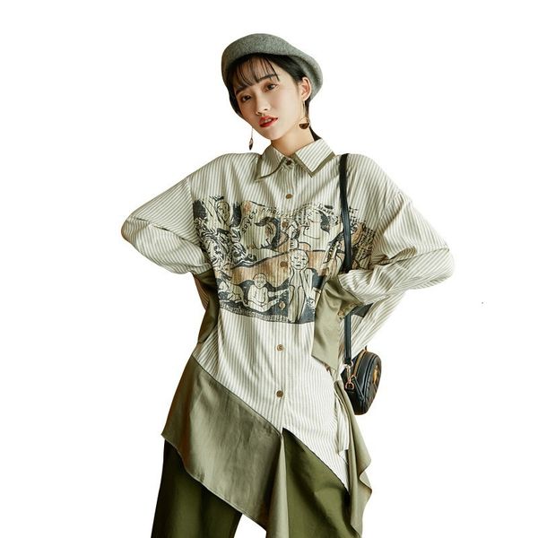 

2021 new women's striped shirt, collection of spring and autumn b8bp, White