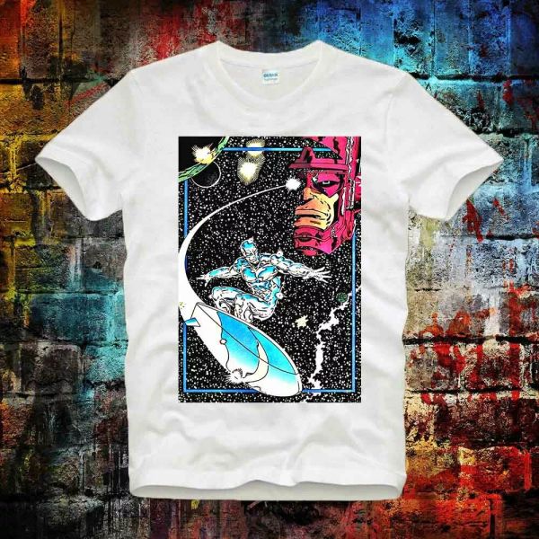 

the silver surfer galactus super hero fantastic tee t shirt b778, White;black