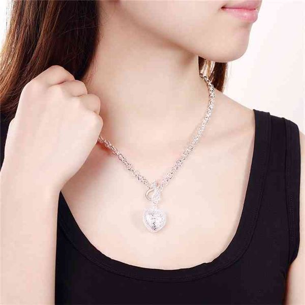 

doteffil 925 sterling silver aaa zircon heart bracelet necklace ring set for woman wedding engagement party charm jewelry-a, Golden;silver