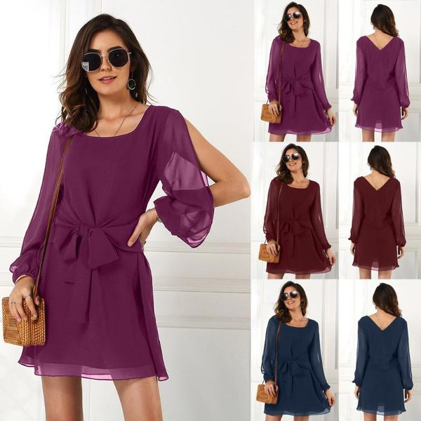 

spring and summer women's solid color long sleeve dress casual dresses, Black;gray