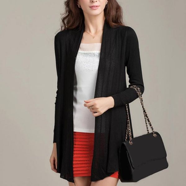 

women's jackets fashion street long cardigan 2021 knitted autumn casual thin section solid color sleeved top, Black;brown