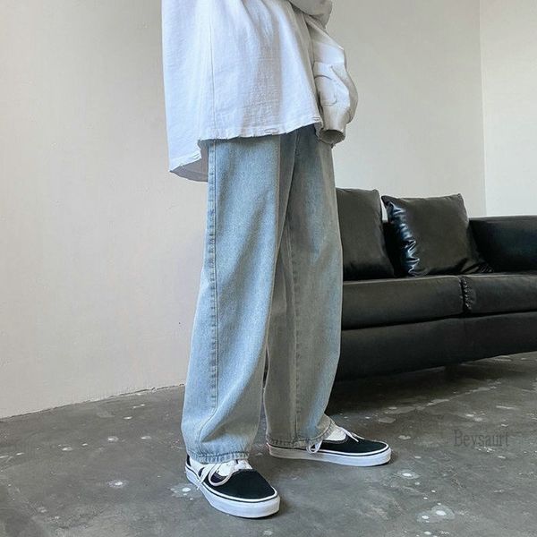 

men's jeans men jeans -autumn men's breathable pants released all-korean match fashion streetwear casual students denim wide leg v, Blue