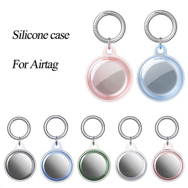 

2021 fashion 6 colors soft silicone protective case keychain cover for airtags locator tracker anti-lost device protector sleeve anti-fall s