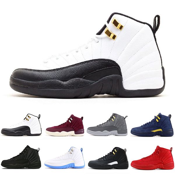 

mens 12s basketball shoe winterized wntr gym red michigan bordeaux 12 white black the master flu game taxi sports sneaker trainers size 7-1