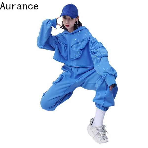 

women's two piece pants [aurance] women fashion pockets big size suit hooded long sleeve black loose fit tide spring autumn 2021, White