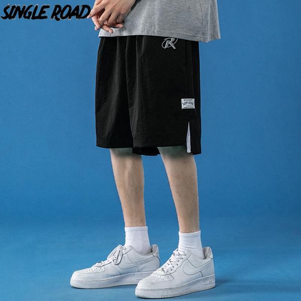 

men's shorts single road mens men 2021 summer solid fashion harajuku japanese streetwear pants casual black for, White;black