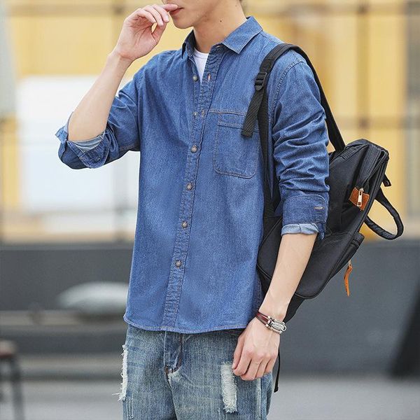 

men's casual shirts long sleeve shirt 2021 autumn spring korean fashion cool denim lining, White;black