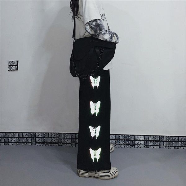 

men's pants punk butterfly trousers cool autumn men sweatpants hip hop streetwear male straight funny japan black reflective