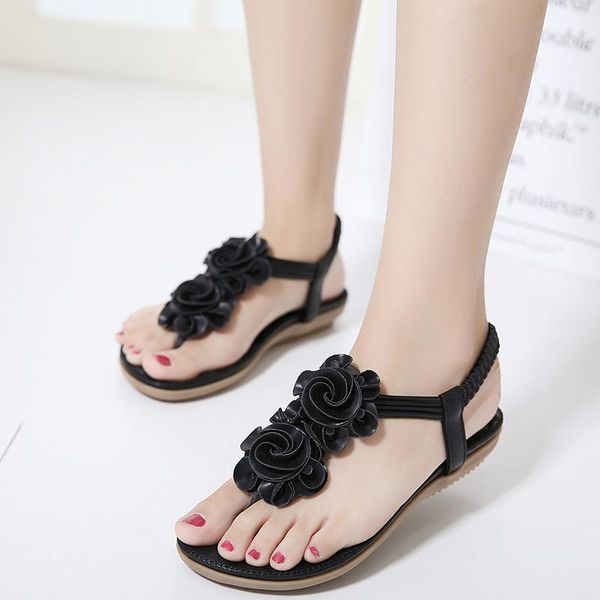 

sandals women beaded ladies woman shoes comfort beach summer flat, Black