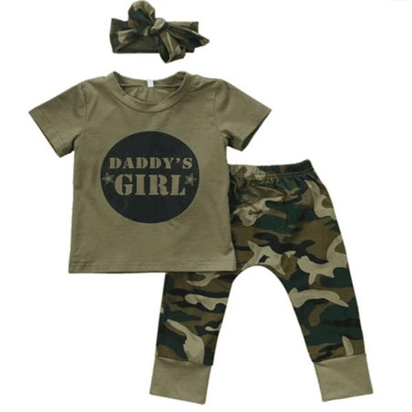 

clothing sets girl's short sleeve letters print casual fashion camouflage turban+t-shirts+pants 3pcs set summer, White