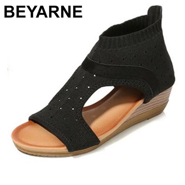 

sandals beyarnesummer fashion mesh surface female gladiator wedges platform open toe high heels swing shoes womane546, Black