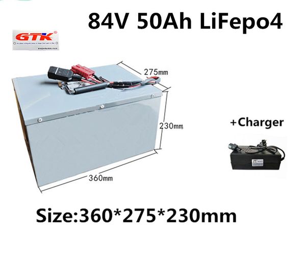 GTK 84V 50ah Lithium LifePO4 Аккумуляторный пакет для электрического самоката E Bike Golf Cart Electric Car + 5A зарядное устройство