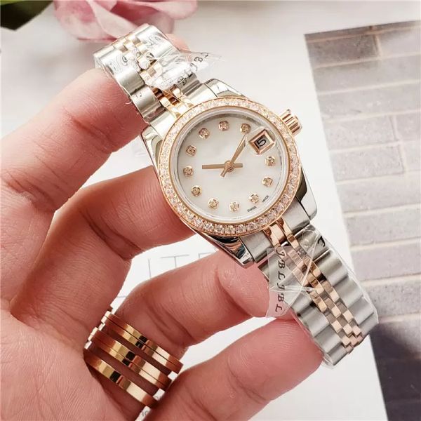 Com papéis originais papéis de luxo mulheres assistir senhora tamanho 26mm data menina safira diamante bezel vidro relógio de pulso automático movimento mecânico relógio 2022