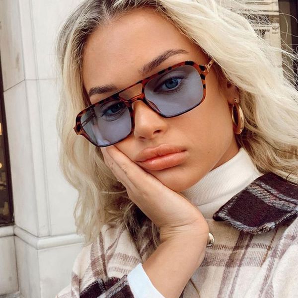 

outdoor eyewear vintage square leopard blue sunglasses women small rectangle sun glasses female travel double beam lunettes