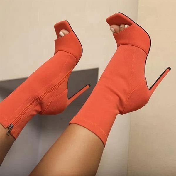 Женские ботинки сексуальные Peep Toe Boots Boots Женщина Мода ZIP Высокие каблуки Женские Дамы Осенние Насосы Женские Обувь Большой Размер 210426