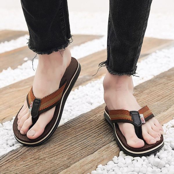 

slippers men's slipper leisure fashion pu rubber slip on outdoor round toe flat with 2021 men sandals comfortable, Black