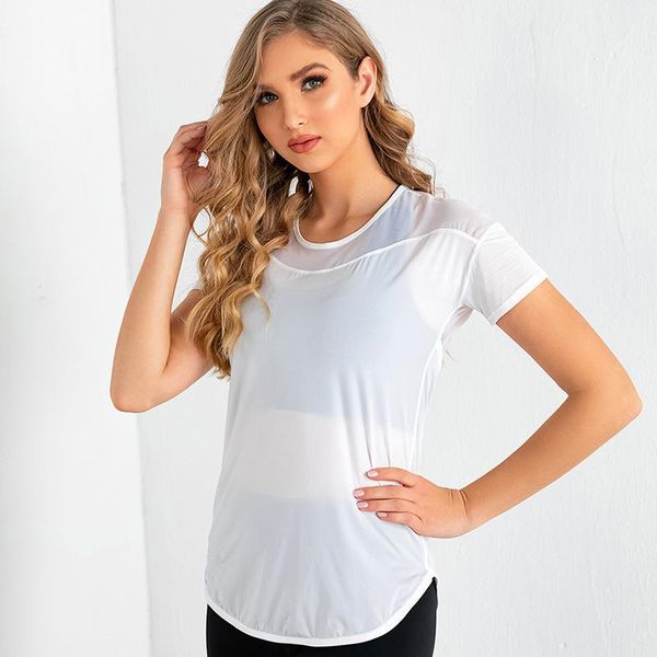 

yoga outfit 2021 fitness sportswear women's mesh stitching split open back running t-shirt clothes