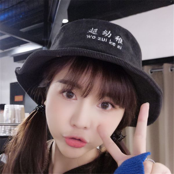 

corduroy solid color fun text basin folding fisherman's cap for men and women