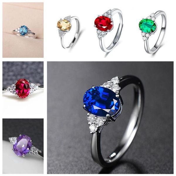 

wedding rings 6 colors trendy water drop crystal open ring for women party weeding engagement cubic zirconia adjustable jewelry, Slivery;golden