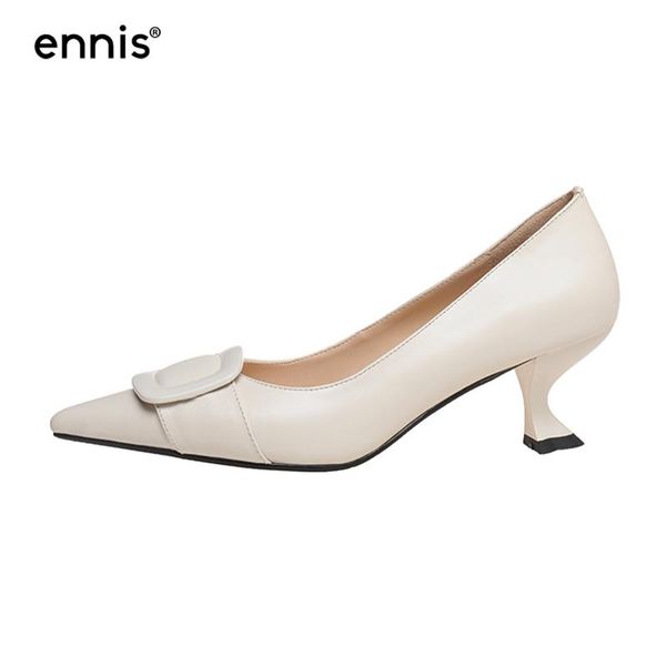 

genuine leather pumps women shoes pointed toe kitten heels fashion middle heel with square buckle spring summer p109 dress, Black
