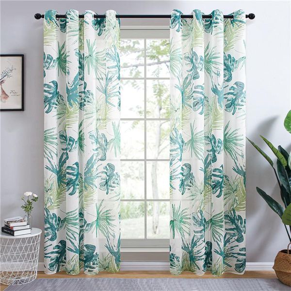 

curtain & drapes curtains for the room green leaves plant sheer living bedroom voile tulle kitchen
