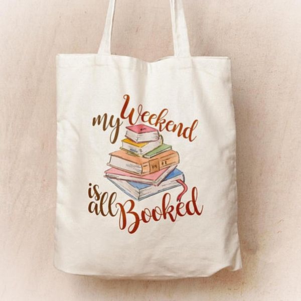 

shopping bags my weekend is all booked tote bag canvas book lover bookbag reading handbag with zipper grocery