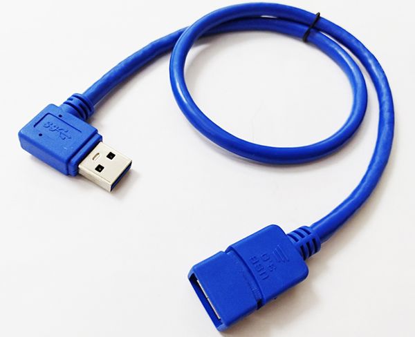 Cabos de computador, 90 graus deixados angular USB 3.0 um macho para cabo de extensão feminina em linha reta / cabo cerca de 50cm / 2pcs