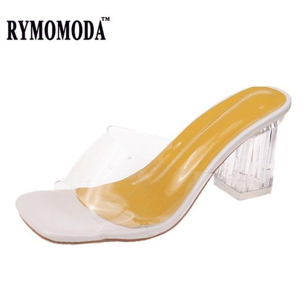 

sandals rymomoda transparent pu slides women summer 2021 girl 7cm clear heel open toe high slippers shoes big size 43, Black