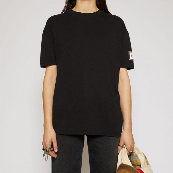 

women's t-shirt summer 2021 100% cotton letter embroidery cuff patch tees, White