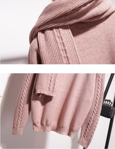 

women's two piece pants oversize sweater jumper temper suits warm winter woman's sweatshirt torsion sweater+ scarf pants 3 femme j, White
