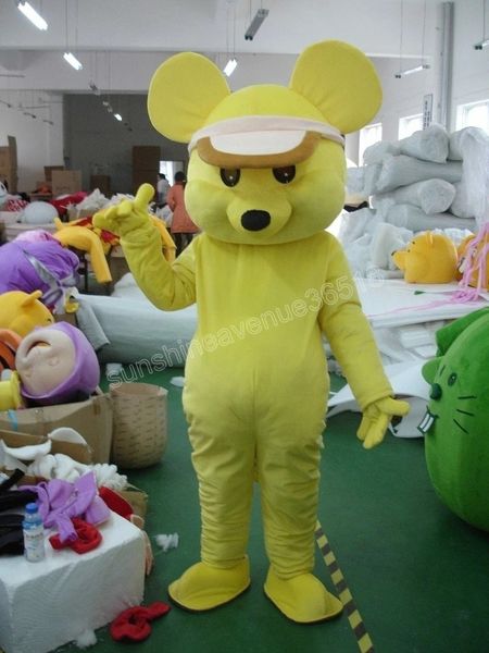 Costume della mascotte del topo giallo di Halloween Personaggio dei cartoni animati di alta qualità Carnevale Unisex Adulti Taglia Costume da festa di compleanno di Natale