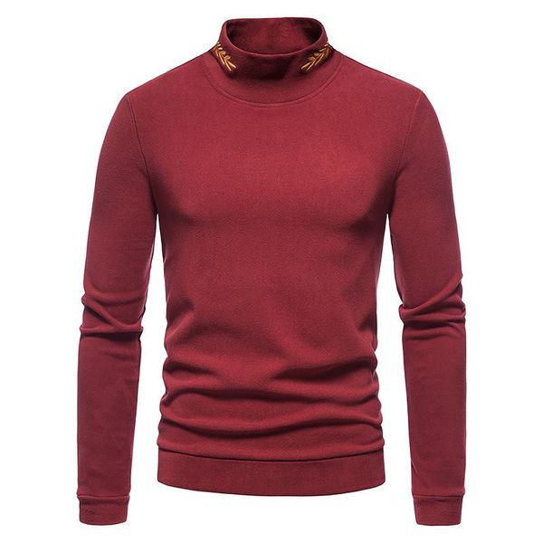 

men's t-shirts wheat ear embroidery high-neck warm bottoming shirt fashion slim long-sleeved t-shirt, White;black