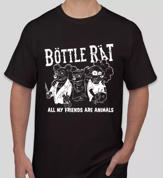 

bottle rat all my friends are animals punk rock music band t shirt tee, White;black