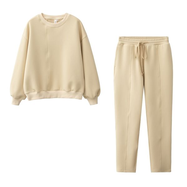 

design autumn women fashion sweatshirt sets casual tracksuit 210910, Black