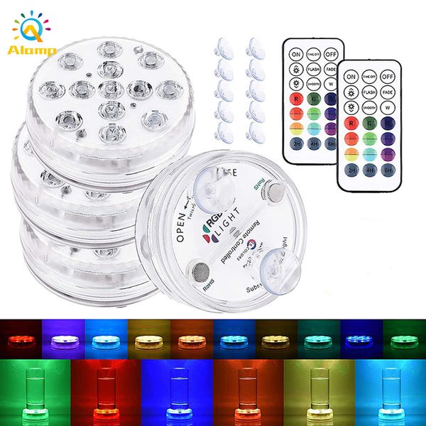 Luzes coloridas da associação 13leds 16 cores RF Remote remoto LED Submersible Light IP68 À Prova D 'Água Decoração Decoração Lâmpadas Com Ventos Magent