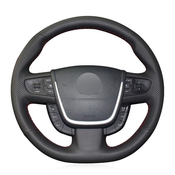 

steering wheel covers black artificial leather handsewing no-slip car cover for 508 2011-2021 sw