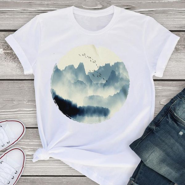 

graphic mountain travel cute fashion womens t shirt short sleeve print summer tees clothing female, White