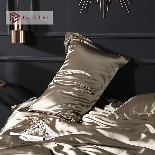 1 pcs luxo 100% cetim casos de seda escuro fronha de ouro por atacado cor sólida seda saudável padrão travesseiro capa para beleza