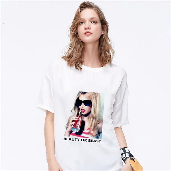 

summer fashion sunglasses girl print women harajuku o neck short sleeve white femme