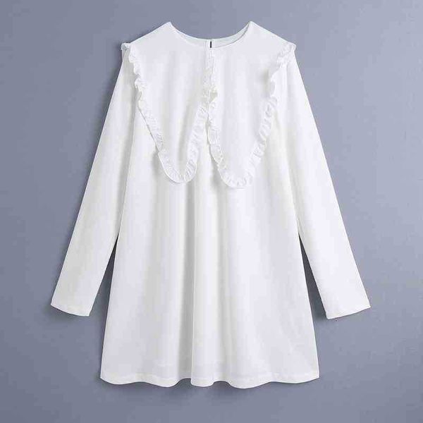 

casual spring cotton dress white long sleeve straight vacation women ruffles patchwork mini loose wb1042 210525, Black;gray