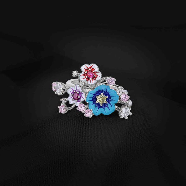 

ring s925 sterling silver design sense net red versatile temperament fashion female hip hop flower